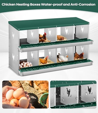Chicken Nesting Box, 8 Compartment Metal Nesting Box,Wall Mount Chicken Nesting Boxes for Laying Eggs,Easy Egg Collection,8 Room Nest Boxes for Chickens - size: Green 8 Compartment