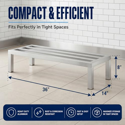 Aluminum Dunnage Rack 36" x 14" x 8" Heavy Duty Floor Storage Stand, NSF for Commercial Use - size: 36"W x 14"D x 8"H