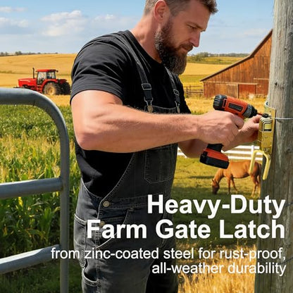 Instant Locking Gate Latch - Heavy Duty & Rust-Resistant Steel &One-Hand Automatic Spring Lock Farm Gate Latch with for Outdoor Fence or Metal Gates of Farm Ranch Backyard (2 PCS)