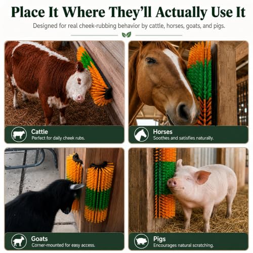 Livestock Scratching Brush 1-Pack — Cattle Horse Goat Pig Sheep Grooming Post, High-Visibility Animal Scratcher, Stress Relief Goat Toys for Summer Itch & Shedding - color: regular 1pcs