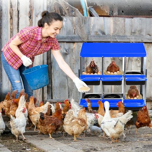 6-Hole Roll Away Chicken Nesting Box, Cleanable Pull Out Hen Roosting Boxes, Chicken Coop with Pull-Out Design and Raised Legs – Durable Nesting Boxes for Easy Cleaning, Blue - color: Blue, size: 6 holes with legs