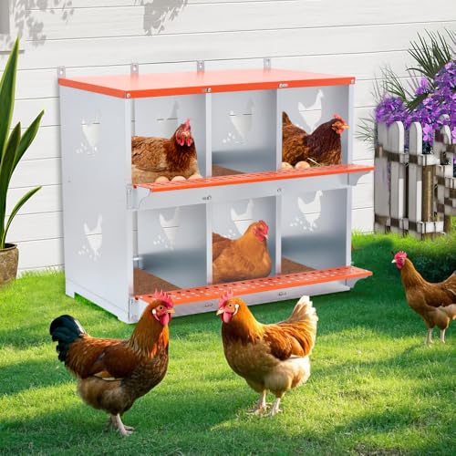 8-Bay Metal Chicken Nesting Box for Hens and Ducks, Wall-Mounted Galvanized Steel Coop Nest with Ventilation, Easy Assembly (6-Orange) - color: 6-Orange