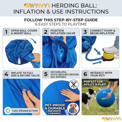 25" Dog Horse Ball&Cover with Straps, Herding Ball for Dogs Blue Heelers, Harding Dog Large Mega Pets Soccer Ball for Australian | Zipperless auto-seal safe from chewing. Dog herding ball with straps. 700+ reviews. Durable outdoor toy for large breeds. -