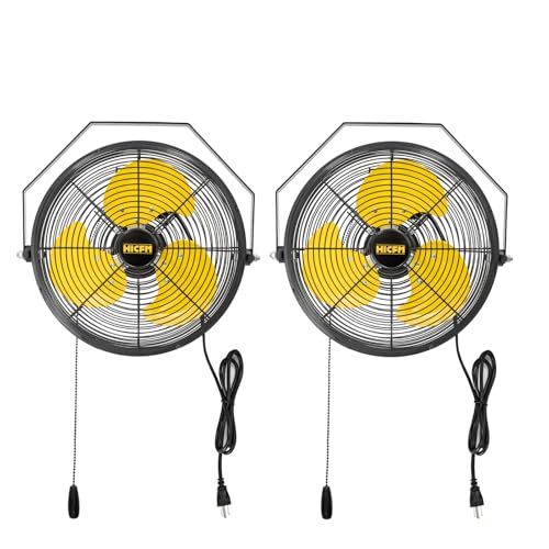 HiCFM 2500 CFM 12" Industrial Wall-Mounted Fan, 3-Speeds High Velocity Wall fans with IP44 Enclosure Motor for Barn, Garage, Warehouse, Greenhouse and Commercial Use, 2 Pack - size: 12" Indoor (No Remote)