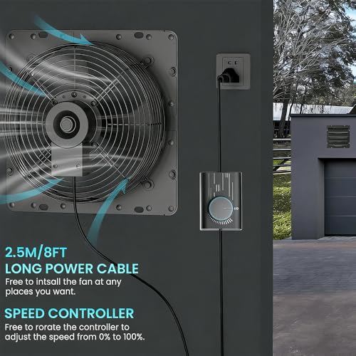 HG Power Upgraded 14 Inch Shutter Exhaust Fan with Speed Controller, 882CFM High-Speed Vent Fan, 1400RPM Wall Mounted Attic Fan with Steel Mesh Screen for Shed, Garage, Greenhouse Ventilation, Black - size: 14 Inch w/ Speed Controller