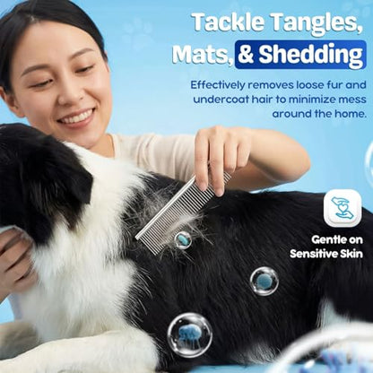 Flexzion Grooming Comb for Dogs – Stainless Steel Professional Cat Comb and Animal Tool for Removing Tangles and Knots on Medium Pets with Smooth Needle Teeth – 45mm, 1 Large
