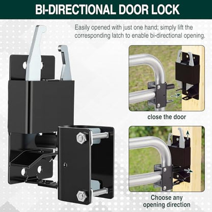 Farm 2 Way Gate Latch and 6" Farm Gate Wheel Heavy Duty Lockable Livestock Cattle Hardware Anti-sag for Ranch Horse Corral, Screws and Instructions Included