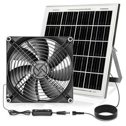 7.1" Solar Powered Exhaust Fan, 16.5 ft Cord + 25W Solar Panel Greenhouse Ventilation Fan, 3800RPM IPX7 Waterproof Solar Vent Fan for Chicken Coop, Shed, Dog House, Outdoor Intake & Exhaust