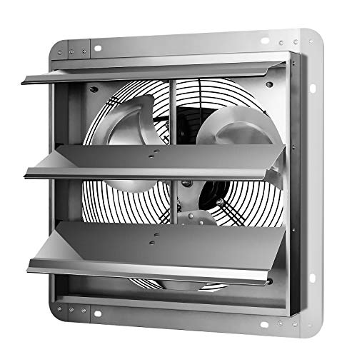 iPower 14 Inch Wall Mounted Shutter Exhaust Fan, Aluminum, 1600 RPM, 1000 CFM, for Attic, Garage, Louvered Vent, Plant, Greenhouse, Silver - size: 14 Inch, style: Exhaust Fan