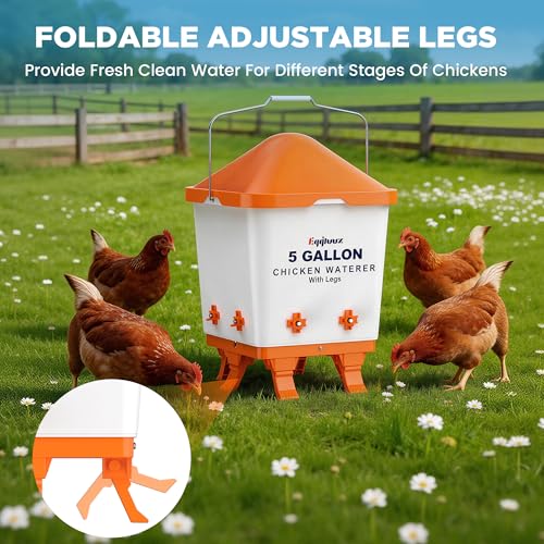 Eggluuz 5 Gallons Chicken Waterer Bucket with Horizontal Nipples, Adjustable Legs and Anti-Roost Cone