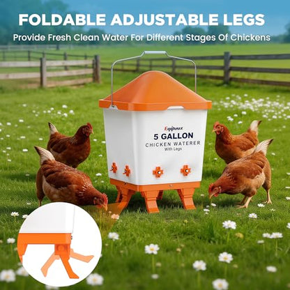 Eggluuz 5 Gallons Chicken Waterer Bucket with Horizontal Nipples, Adjustable Legs and Anti-Roost Cone