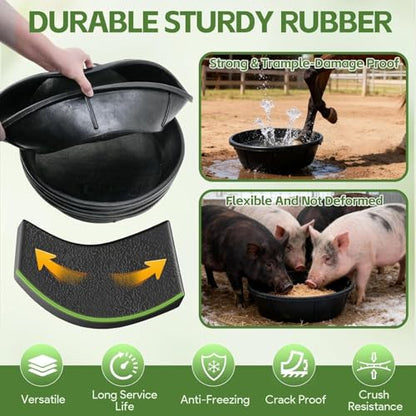 5 PCS Rubber Feed Pan, 3 Gallon/12 Quart Large Horse Feed Bucket, Animal Feeding Large Feed Bucket for Horse, Goat, Pig, Dog, Farm and Poultry, Black