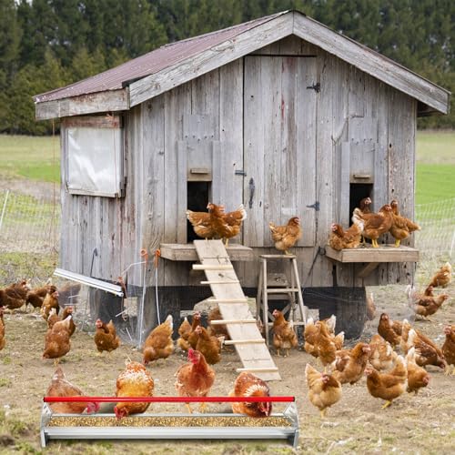 Chicken Feeding Trough, Heavy Duty Galvanized Steel Feeder with Drainage Holes & Crossbar, 45in Poultry Feeder Trough for Chicken, Duck, Geese, Turkey, Rabbit and Pigeon