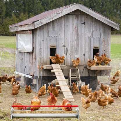 Chicken Feeding Trough, Heavy Duty Galvanized Steel Feeder with Drainage Holes & Crossbar, 45in Poultry Feeder Trough for Chicken, Duck, Geese, Turkey, Rabbit and Pigeon