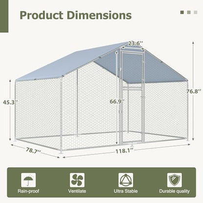 Large Metal Chicken Coop,19.7x9.8x6.4 FT Chicken Run for Yard with Waterproof & Anti-UV Cover,Walk in Chicken Pen with Feeding Door (6.6 * 9.8 * 6.4 ft) - size: 118.1"L x 78.7"W x 76.8"H