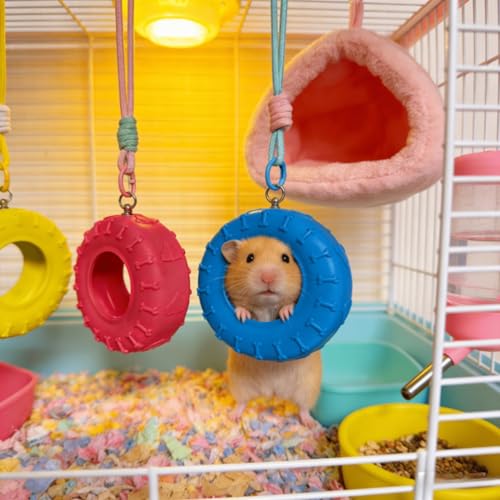 Silicones Tire Swing Toy with Adjustable Chain Fun Silicones Tire Hammock Toy for Small Pet Cage Entertainment - color: Blue