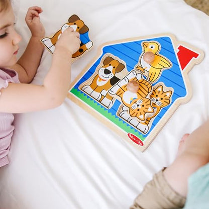 Melissa & Doug Pet Animals Jumbo Knob Puzzle, Wooden Peg Puzzle for Toddlers, Educational Toy for Shape Recognition and Fine Motor Skills, Ages 1+ - style: Pets