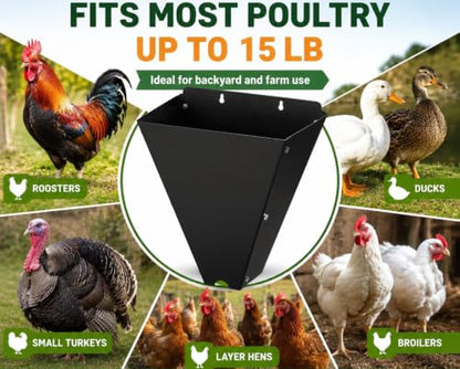 Chicken Processing Cone - Medium Poultry Restraining Cone for Chickens, Broilers & Roosters up to 15 lb, Heavy Duty Steel Chicken killing Cone for Backyard & Small Farm, Flat Back Mount Design