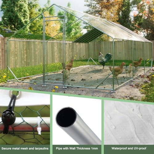 Sturdy Walk-in Chicken Run with Galvanized Steel Frame and PVC-Coated Hexagonal Wire Mesh for Outdoor Poultry Enclosure (3x6m-1) - color: 3x6m-1