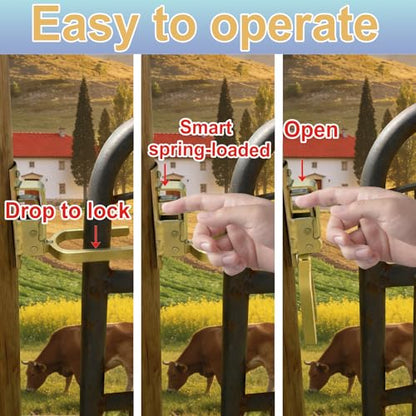 1PCS Heavy-Duty One-Hand Gate Latch for Farm, Ranch & Backyard | Automatic Spring Lock, Rust-Resistant Steel, Easy Install on Wood, Metal & Pipe Gates