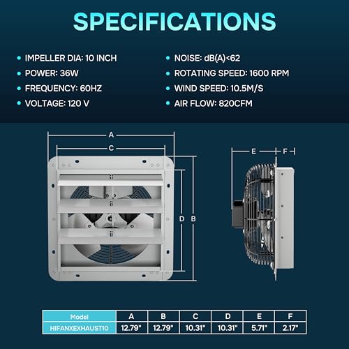 Simple Deluxe 10 Inch Shutter Exhaust Fan Aluminum,High Speed 1650RPM, 820CFM, for Attic, Garage, Louvered Vent, And Greenhouse,1-Pack, Silver - color: Exhaust Fan, size: 10 Inch