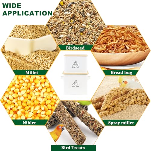 Airtight Bird Seed Storage Container Set of 2, 10LB Metal Bird Food Container with Bamboo Lids,Wild Bird Seed Tin for Storing Sunflower Seed-Squirrel proof -White - color: White(Bird Feed)