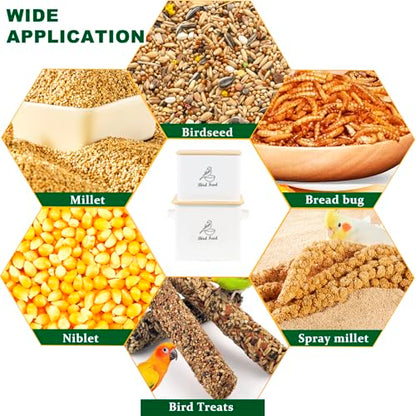 Airtight Bird Seed Storage Container Set of 2, 10LB Metal Bird Food Container with Bamboo Lids,Wild Bird Seed Tin for Storing Sunflower Seed-Squirrel proof -White - color: White(Bird Feed)