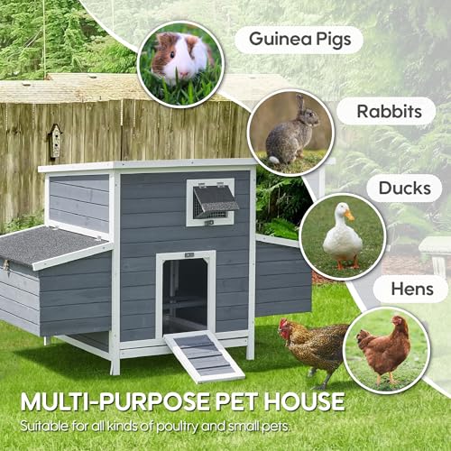 59" Chicken Coop for 2-6 Chickens, Wooden Chicken House with 2 Nesting Boxes, Outdoor Hen House Poultry House Pet Hutch Chicken Cage with Openable Roof & Ramp, 59''L*33.5''W*38.6''H - size: 59.0"L x 33.5"W x 38.6"H