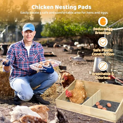 8 Pcs Chicken Nesting Pads, Washable Nesting Box Liners for Chicken Coop, Reusable Plastic Nest Box Pads with 4 Pcs Fake Wooden Eggs, Chicken Laying Mats, 12×12×0.8 inch - color: Dark Grey x 8