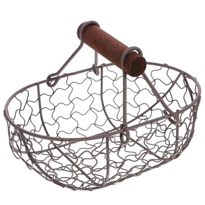 Farmhouse Wire Egg Basket for Gathering Fresh Eggs with Handle Vintage Style