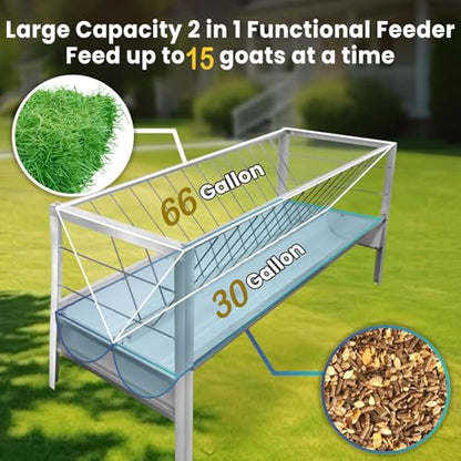 96 Gallon Capacity Pasture Feeder, Heavy Duty Alloy Steel Livestock Feeder, 2-in-1 Goat Hay Feeder with Deeper Feeding Pan for Sheep Farms Sheds (Galvanizing)