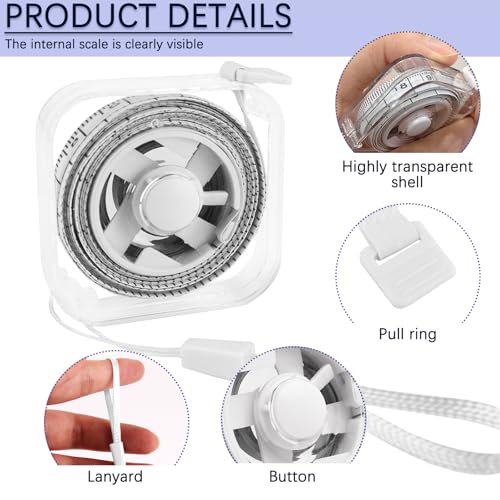 GDMINLO Square Transparent Soft Tape Measure, Dual-Scale 79inch/200cm for Body Measuring, Mini Tape Measure with Hand Strap for Tailoring, Sewing and Weight Tracking (White)
