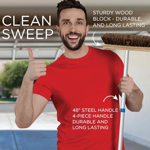 LOLA Deck Scrub Brush, 9" x 3.5" Head w/Palmyra Bristles for Outdoor Cleaning, Removes Dirt & Grime from Patios, Decks, Grout, 9 Pack - size: 9 Pack, style: Palmyra Deck Broom -Steel Handle