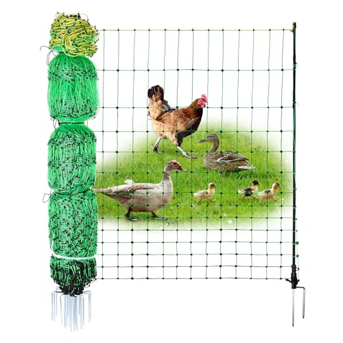 Electric Fence Chicken Netting Kit - Electric Poultry Netting, 48" x 164' Electric Fence Netting with 0.16 Joule Solar Electric Fence for Chickens, Ducks, Turkeys, Easy Installation