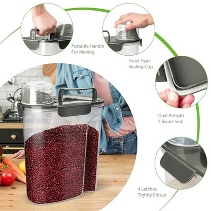 Viretec Rice Storage Container, 5 to 10lb Dry Food Airtight Dispenser, Pet Dog Cat Food Canister, BPA Free Clear Plastic Kitchen and Pantry Bin for Oatmeal, Cereal, Pasta, Flour Pack of 2 Grey - color: 3L+6L/Grey