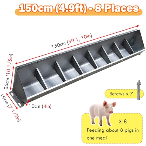 Livestock Feeder Trough with Sloped Opening for Easy Feeding, Separated Design for Pigs Calves Sheep - size: L 1.5m/4.9' 8 bit