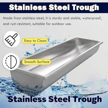 Heavy-Duty Stainless Steel Cattle Trough Pasture Feeding & Watering Trough for Sheep, Pigs, Cattle | Reinforced Edge Design, Non-Slip Surface, Easy-Clean Livestock Equipment(Cattle 63in/160cm) - size: Cattle 63in/160cm