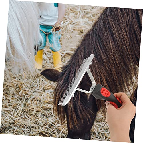 ERINGOGO Durable Horse Hair Grooming Comb with Rubber Handle Metal Cleaning Rake and Large Animals Practical Deshedding Tool for Efficient Fur Removal and Easy Maintenance