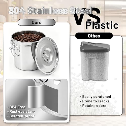 304 Stainless Steel Airtight Food Storage Container with Locking Lid & Clips 8.72gal/33L Large Kitchen Jar for Rice, Flour, Sugar, Grain, Coffee Beans - size: 33L