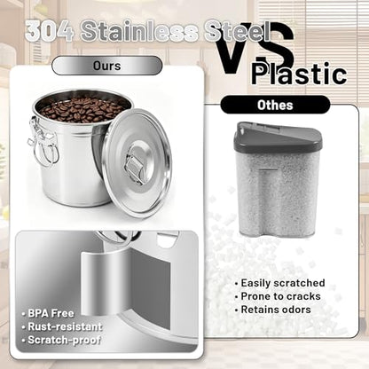 304 Stainless Steel Airtight Food Storage Container with Locking Lid & Clips 8.72gal/33L Large Kitchen Jar for Rice, Flour, Sugar, Grain, Coffee Beans - size: 33L
