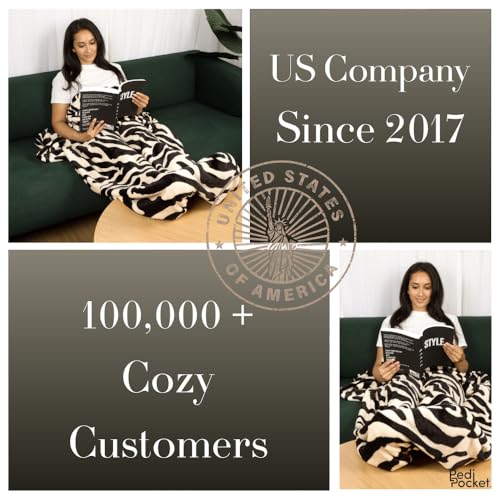 PediPocket Patented Foot Pocket Blanket – 50” x 70” with 20” Deep Foot Pocket, Plush Velvety Fleece Blanket, Everyday Luxurious Comfort, Machine Washable, Gift Idea – Zesty Zebra (Non-Electric) - color: Zesty Zebra