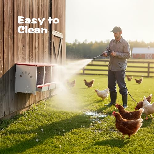 Chicken Nesting Boxes, 3 Hole Large Metal Hen Laying Box with Swing Perch and Roll Away Egg Collection, Wall Mountable with Vented Holes for Chickens Ducks Birds - size: 12.2"L x 9.9"W x 15.4"H