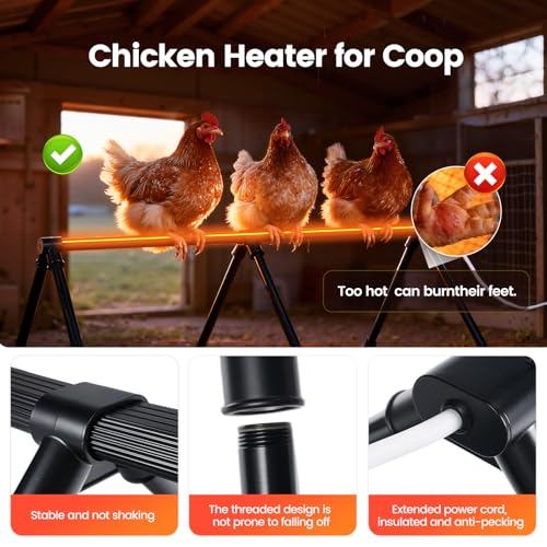 Heated Chicken Perch for Coop Thermo Heated Roosting Bar for Chickens Adjustable Temperature Heated Perch for Chicken Prevents Frozen Toes, Overheat Protection Chick Warm Coop Accessories