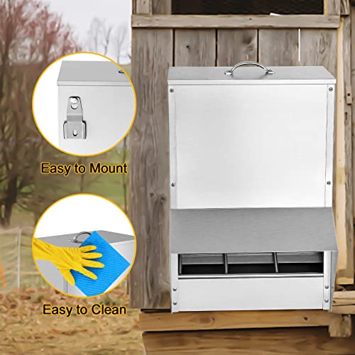 Galvanized Chicken Feeder, 30LBS Capacity Poultry Feeders No Waste, Rat Proof Hanging Chicken Feeder with Lid,Weatherproof Steel Outdoor Coop Food Dispenser for Chicken