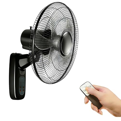 Aottop 16 inch Wall Mount Fan with Remote Control - 3-Speed and 3 Modes, Timer Function, Adjustable Head, Oscillating Fan for Home and Office - Black - color: Black, size: 16 inch(1 pcs)