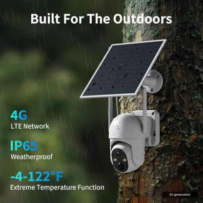 ELYSOO 4G LTE Cellular Security Camera, 2 Pack Solar Powered Outdoor Cameras No WiFi Needed for Farm&Ranch, 360° View, 2K Night Vision, Built in SIM Card(Support Verizon/AT&T/T-Mobile) - White - color: White