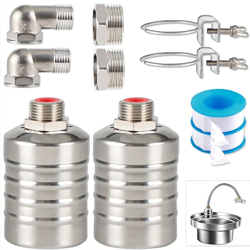 2PCS Float Valve,1/2" to 3/4'' water level control float valve, 304 Stainless Steel Fully Automatic water shut off valve, Automatic Water Level Controller for Water Tank, Pool, Livestock Troughs.