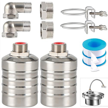 2PCS Float Valve,1/2" to 3/4'' water level control float valve, 304 Stainless Steel Fully Automatic water shut off valve, Automatic Water Level Controller for Water Tank, Pool, Livestock Troughs.