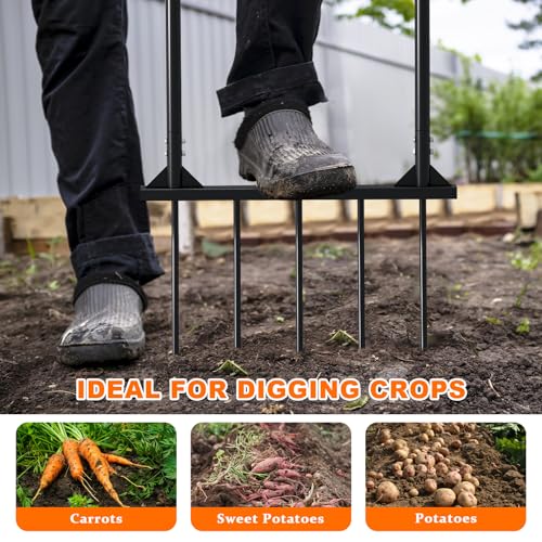 Broad Fork Garden Tool, broadfork Ergonomic Design - for Farms, Gardens, Vegetable plots, for Easy Turning of the Soil, Removal of Weeds, 5 Wide Fork Hand Cultivator Black
