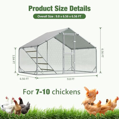 Sannwsg Large Metal Chicken Coop with Run, Walk in Chicken Pen with Waterproof Cover, Secure Lock, Heavy Duty Poultry Cage with Feeding Door for Outdoor Farm Use（6.5x10 FT - size: 118.0"L x 78.0"W x 79.0"H